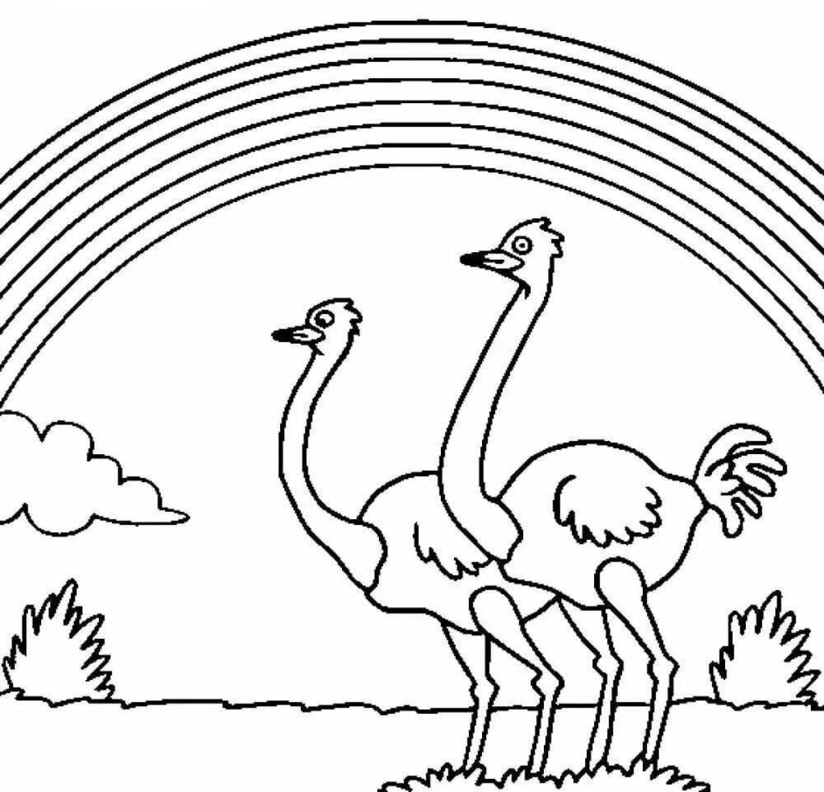 Удивительная страница раскраски страуса для детей