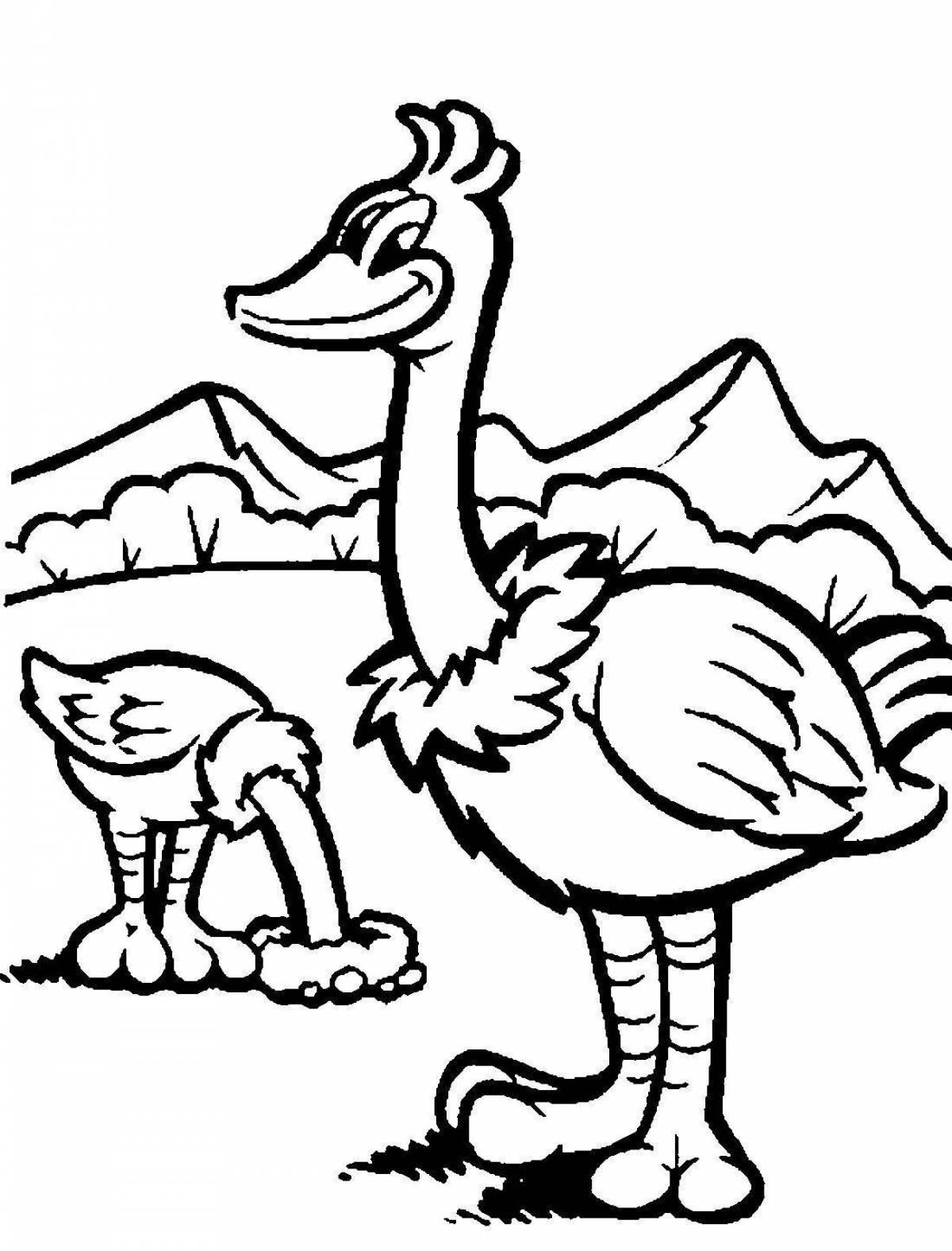 Развлекательная раскраска страуса для детей