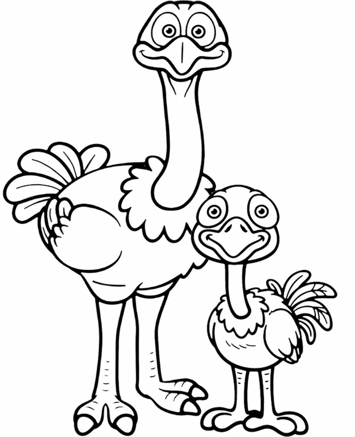 Fancy ostrich coloring for kids