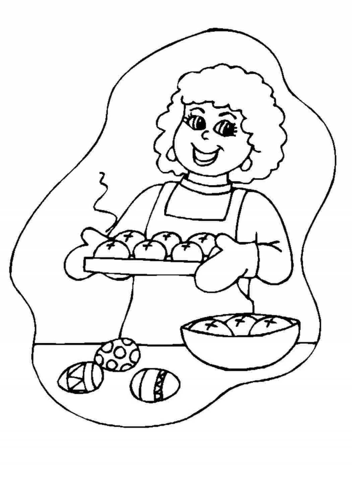 Coloring page energetic woman for kids