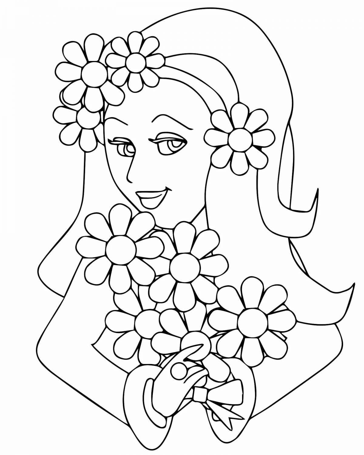 Cheerful woman coloring book for children