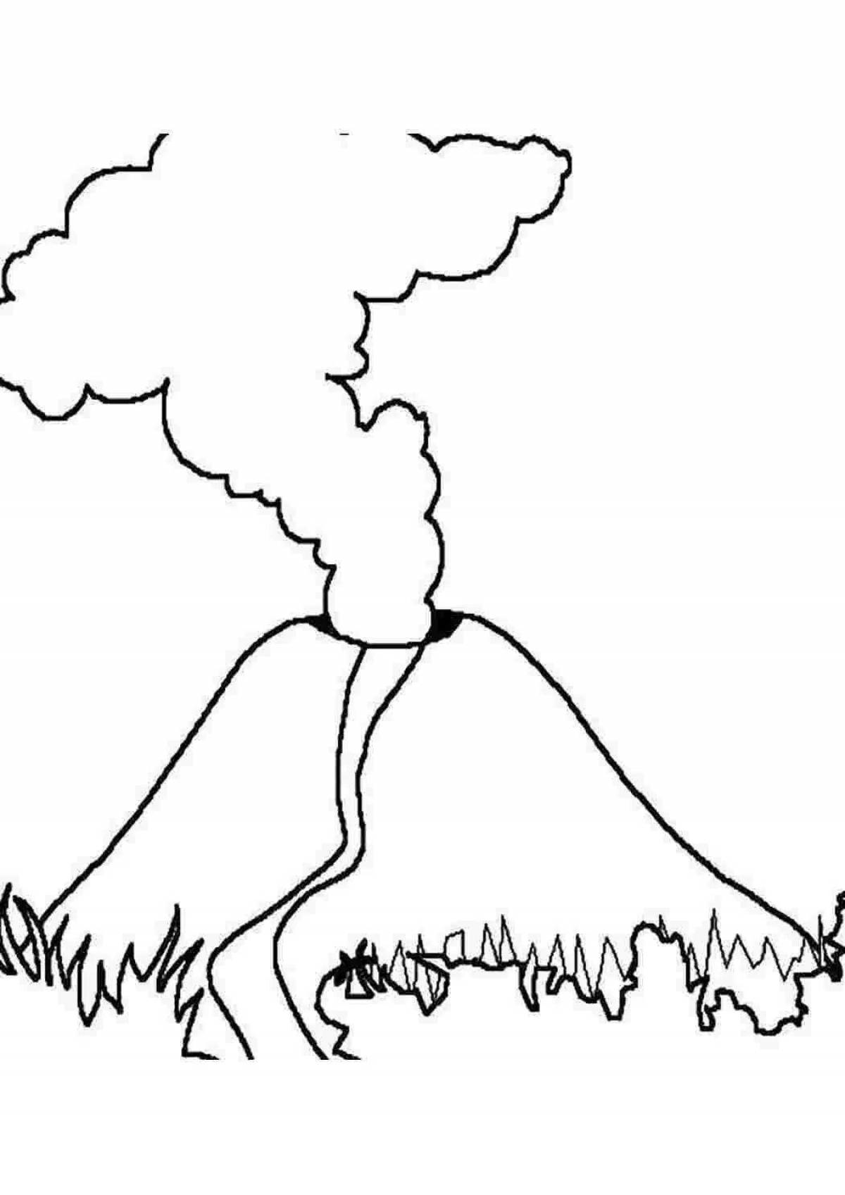 Fun coloring book volcano for kids