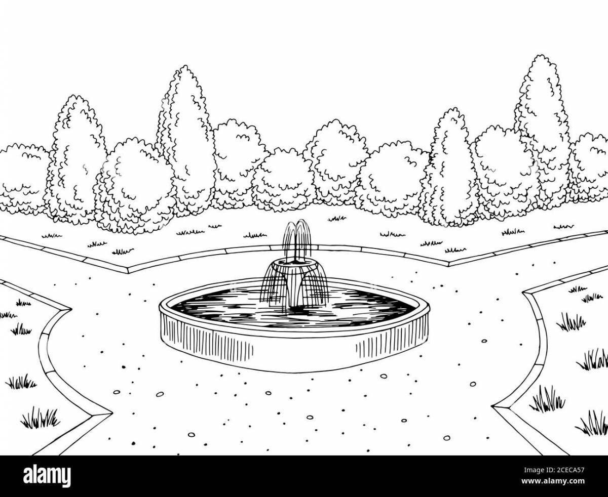 Adorable fountain coloring book for kids