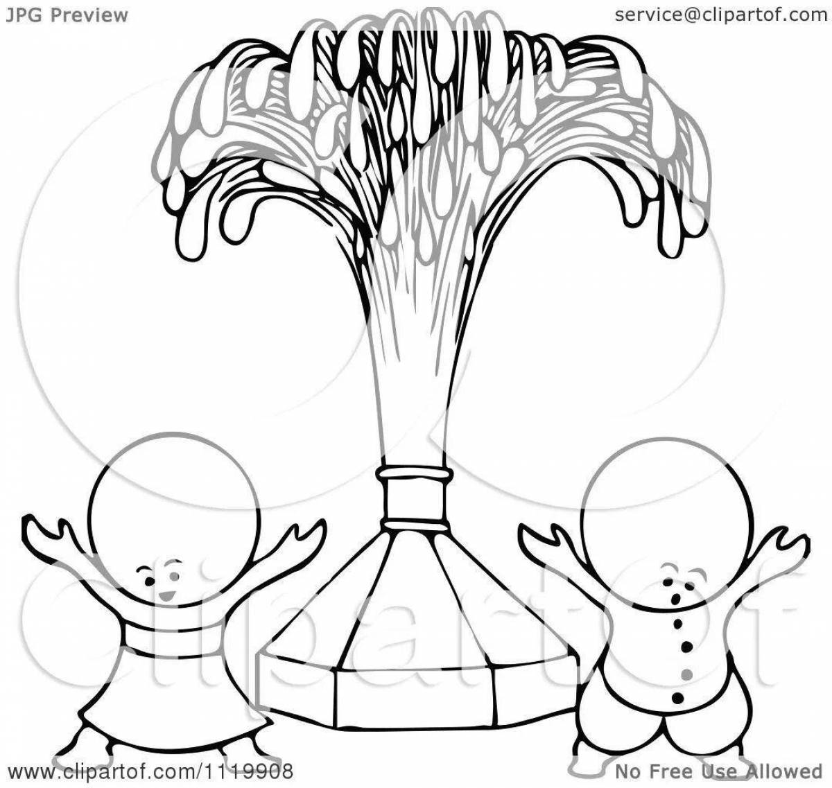 Playful fountain coloring page for kids