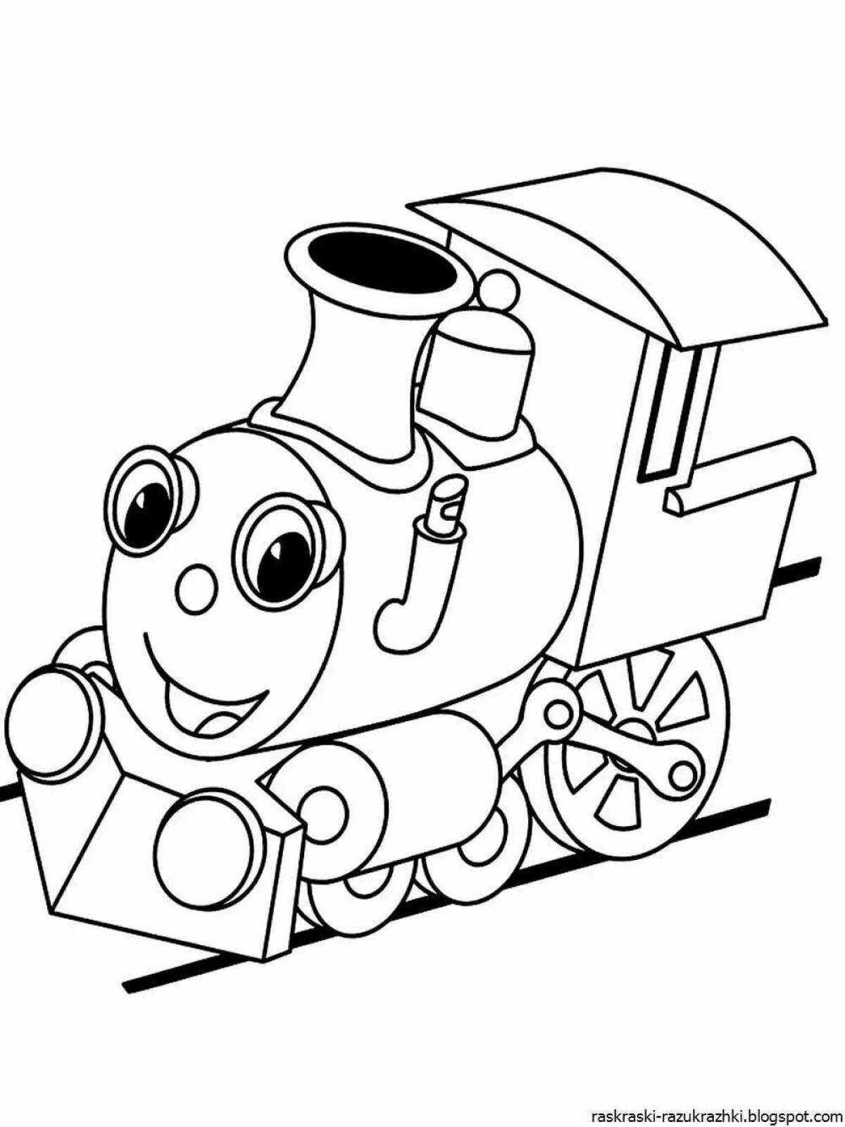 Colorful steam locomotive coloring page for kids