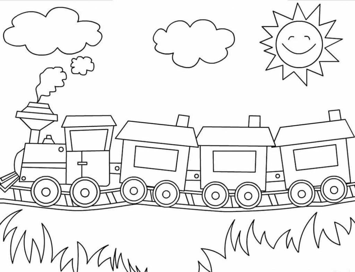 Adorable steam locomotive coloring page for kids