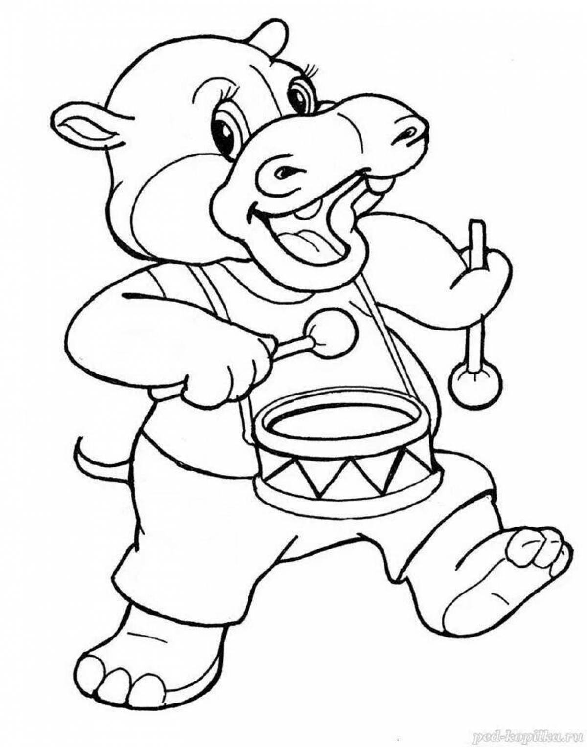 Cute hippo coloring for kids