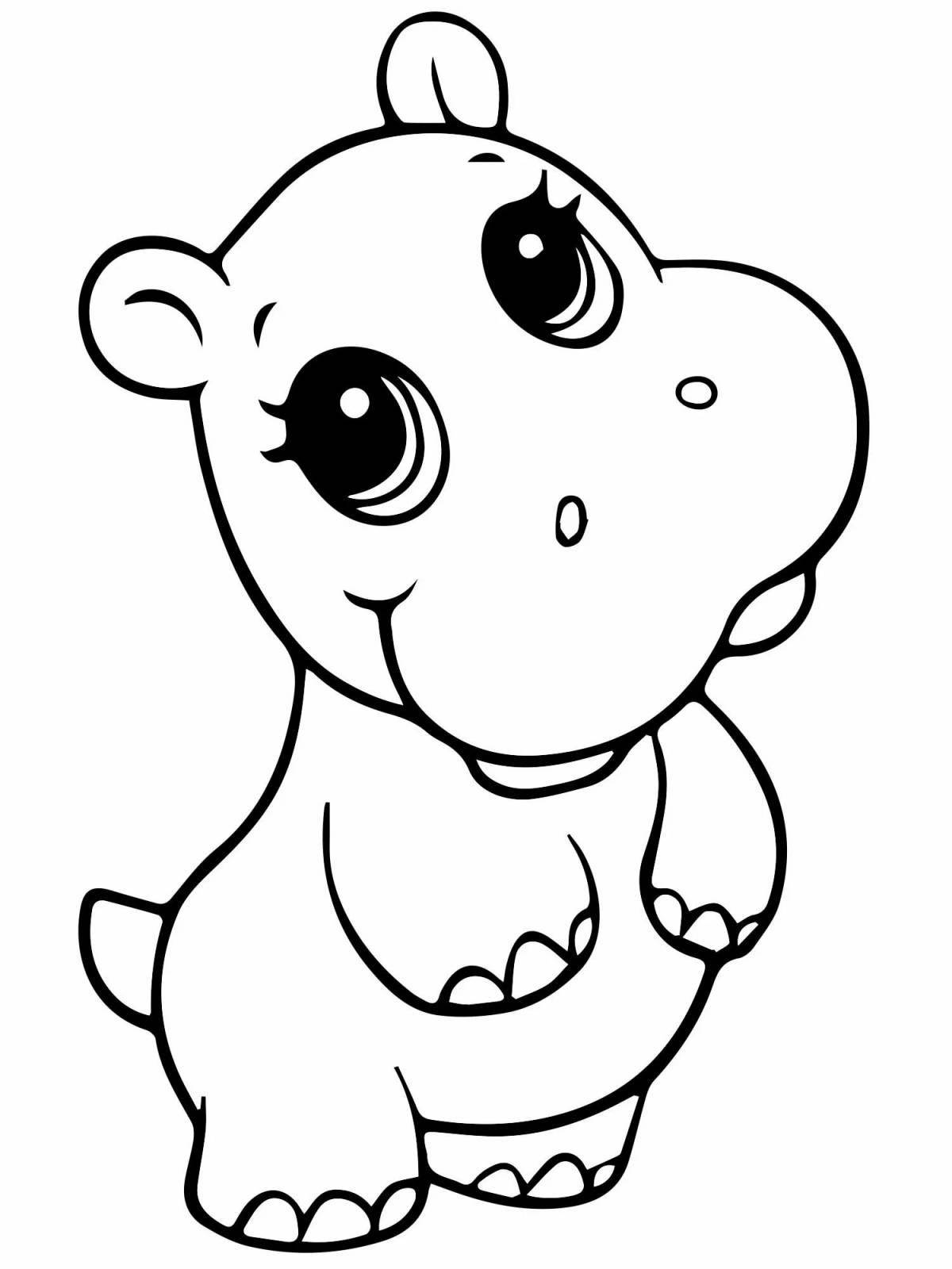 Happy hippo coloring for kids