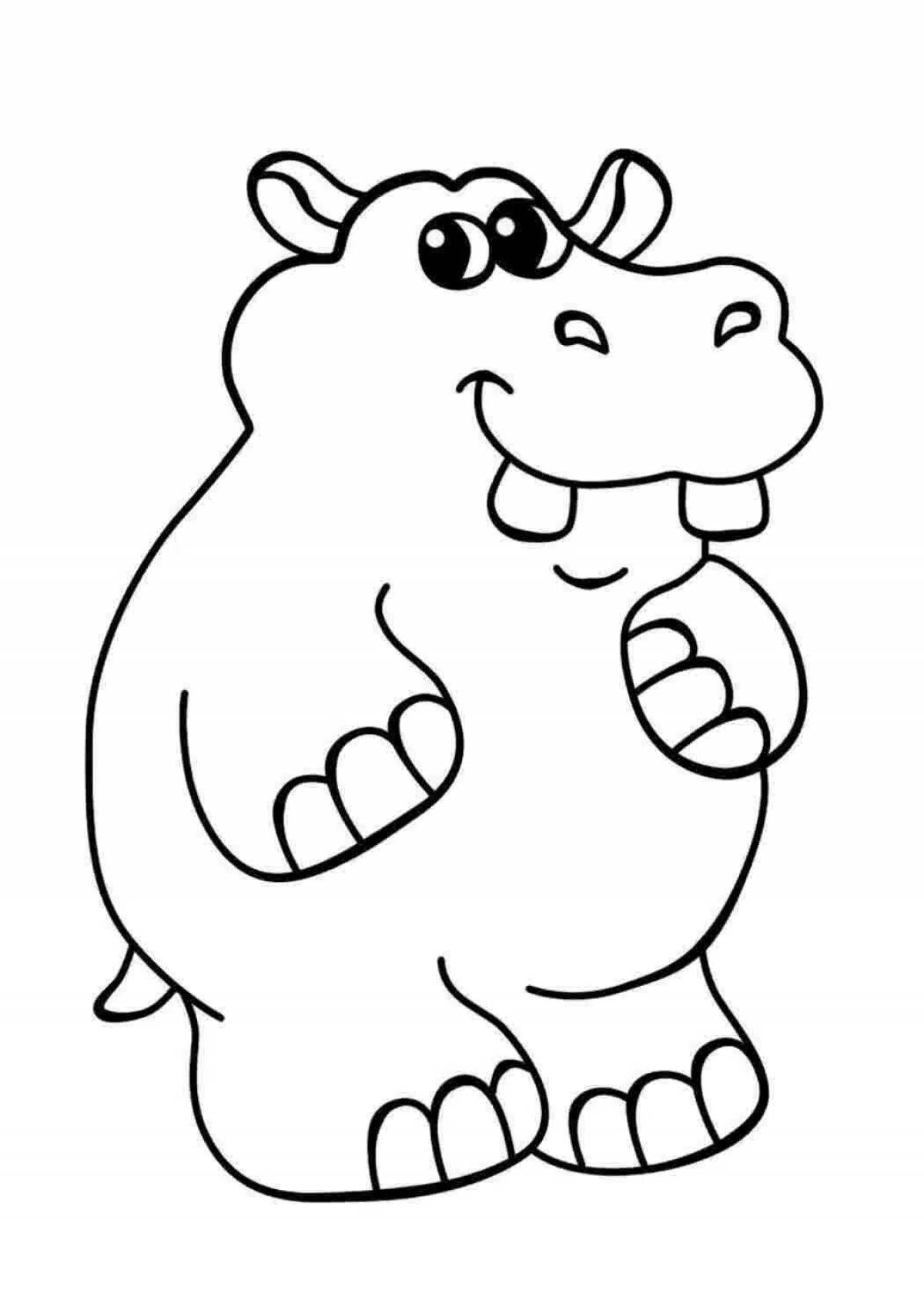 Joyful hippo coloring for kids