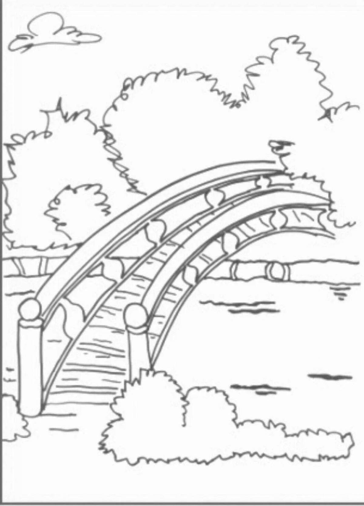Раскраска мостик через речку для детей