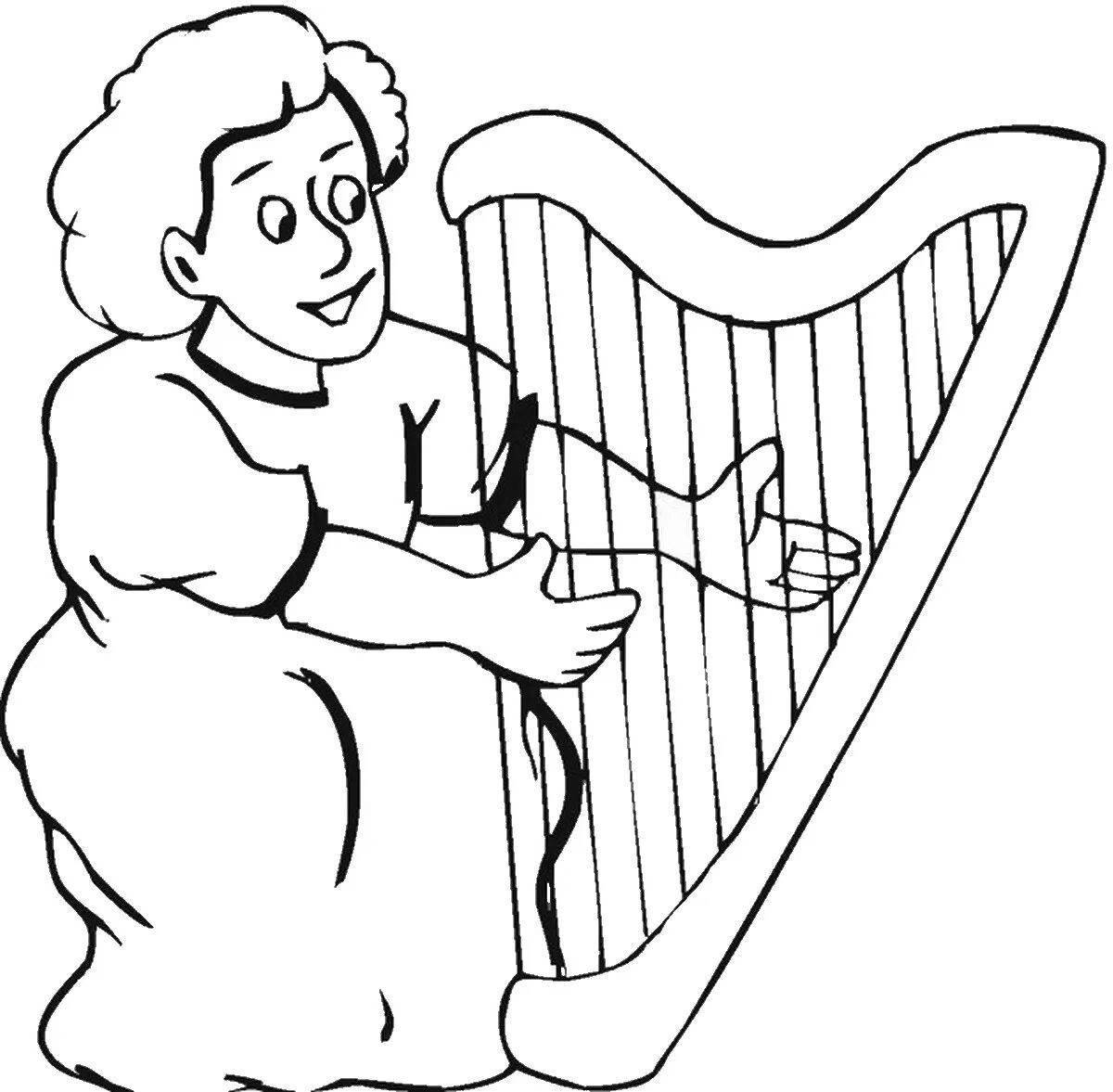 Colorful harp coloring book for kids