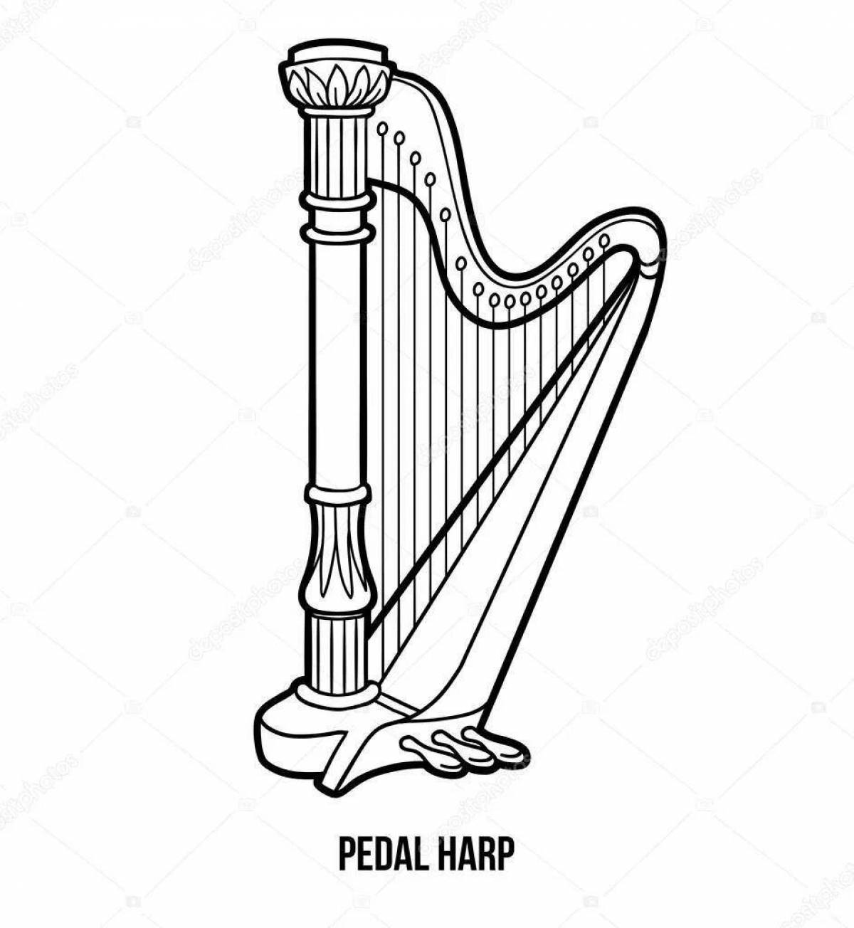 Playful harp coloring page for kids