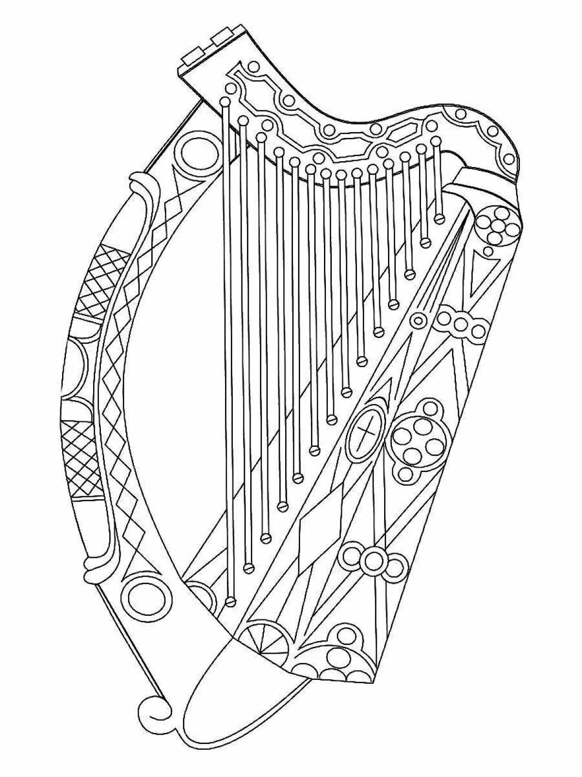 Amazing harp coloring page for kids