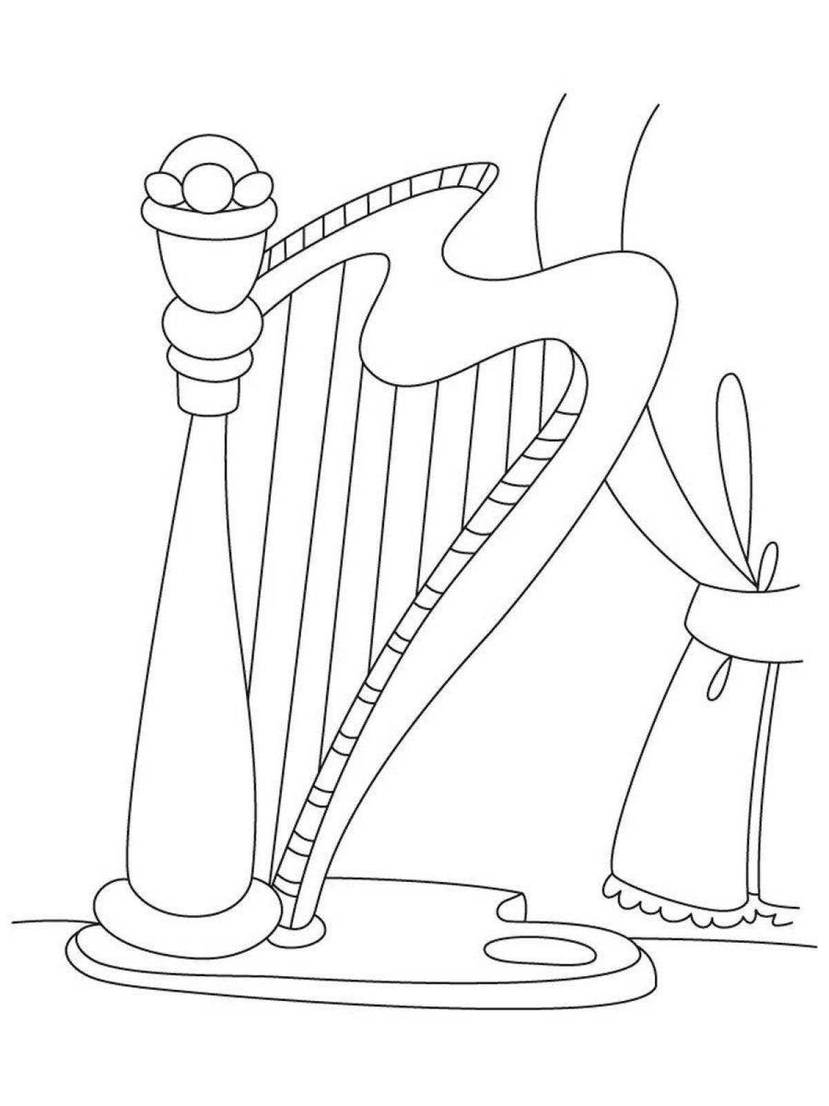 Exquisite harp coloring book for kids