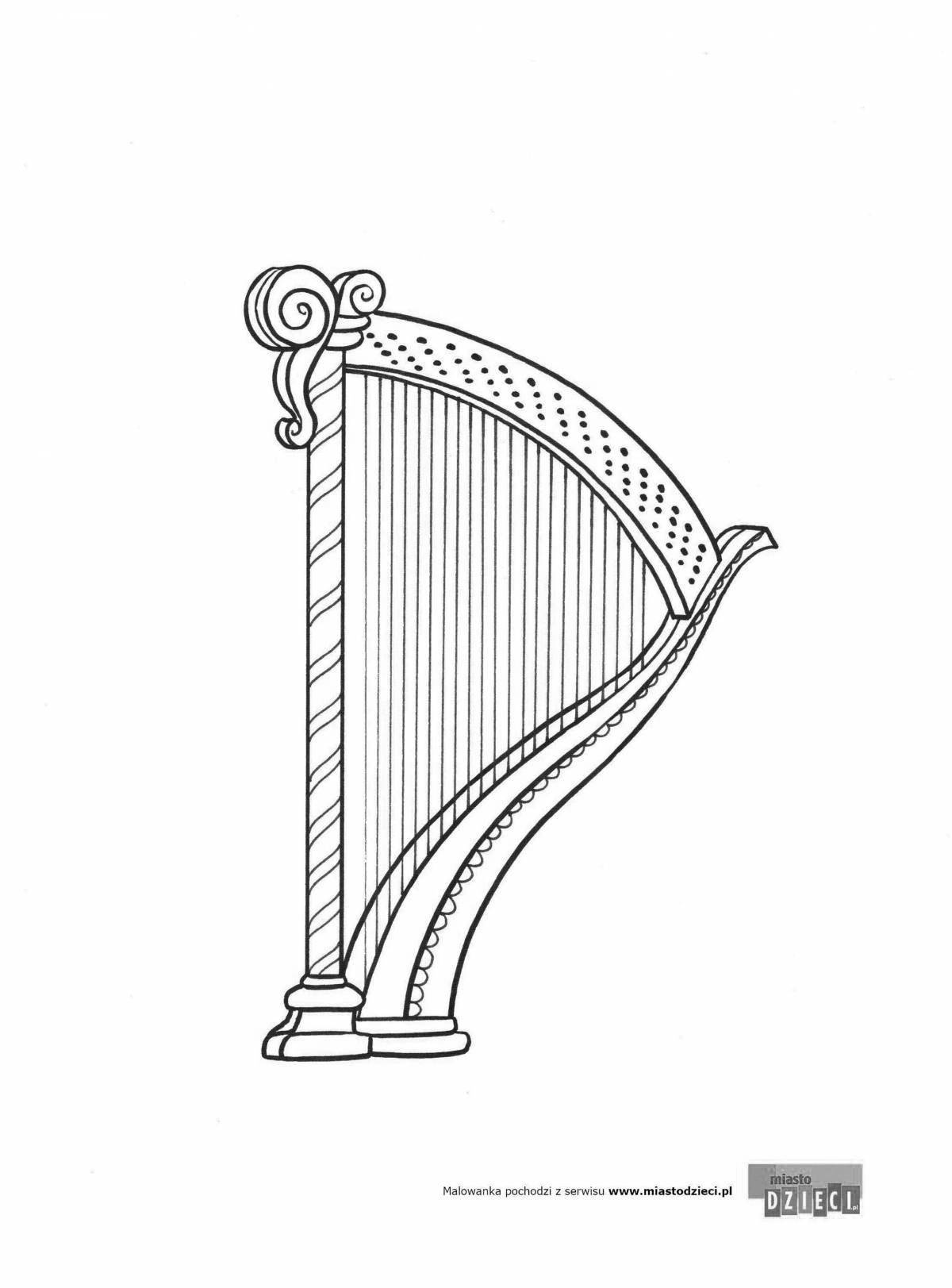 Awesome harp coloring page for kids