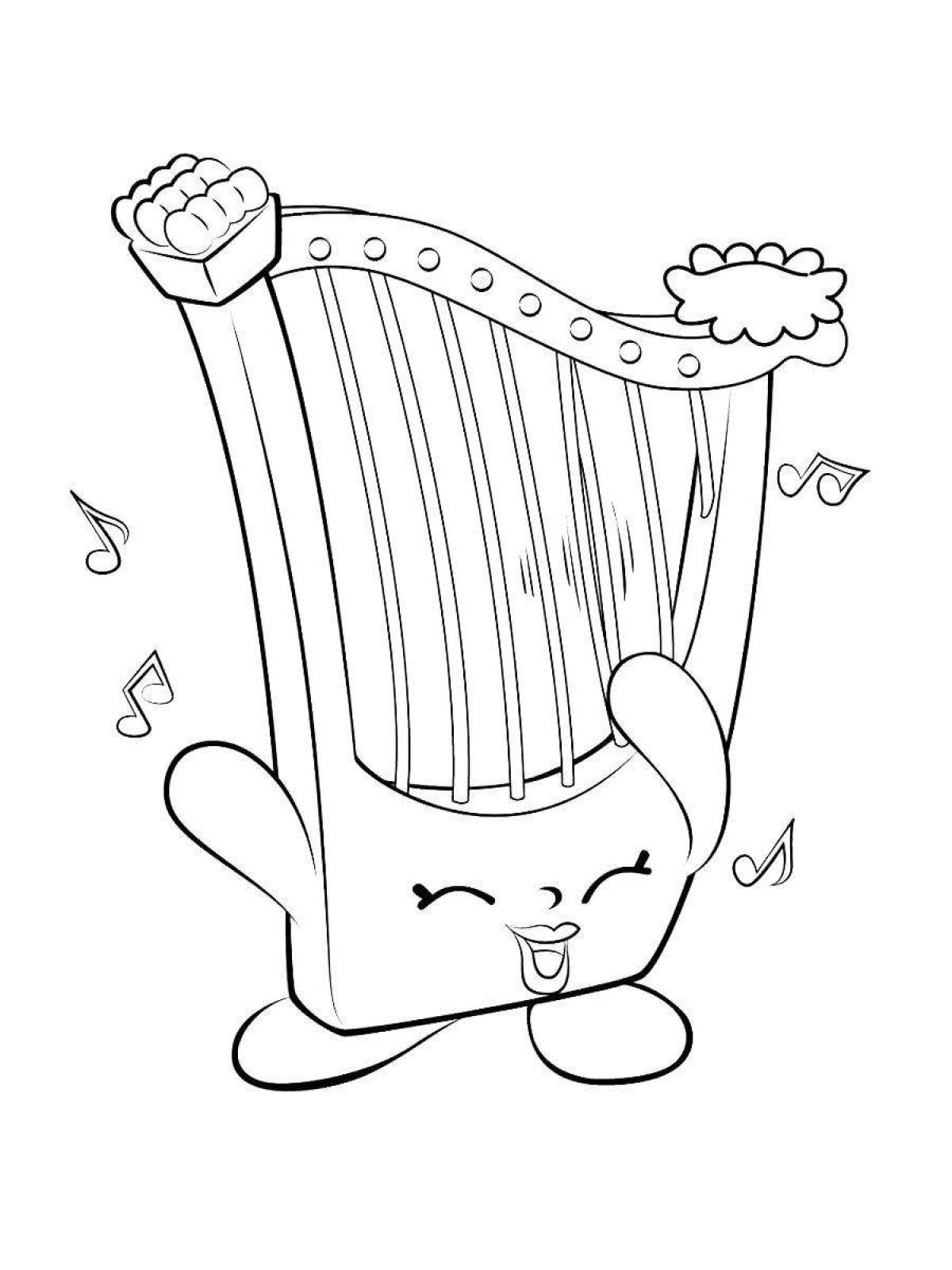 Shiny harp coloring book for kids