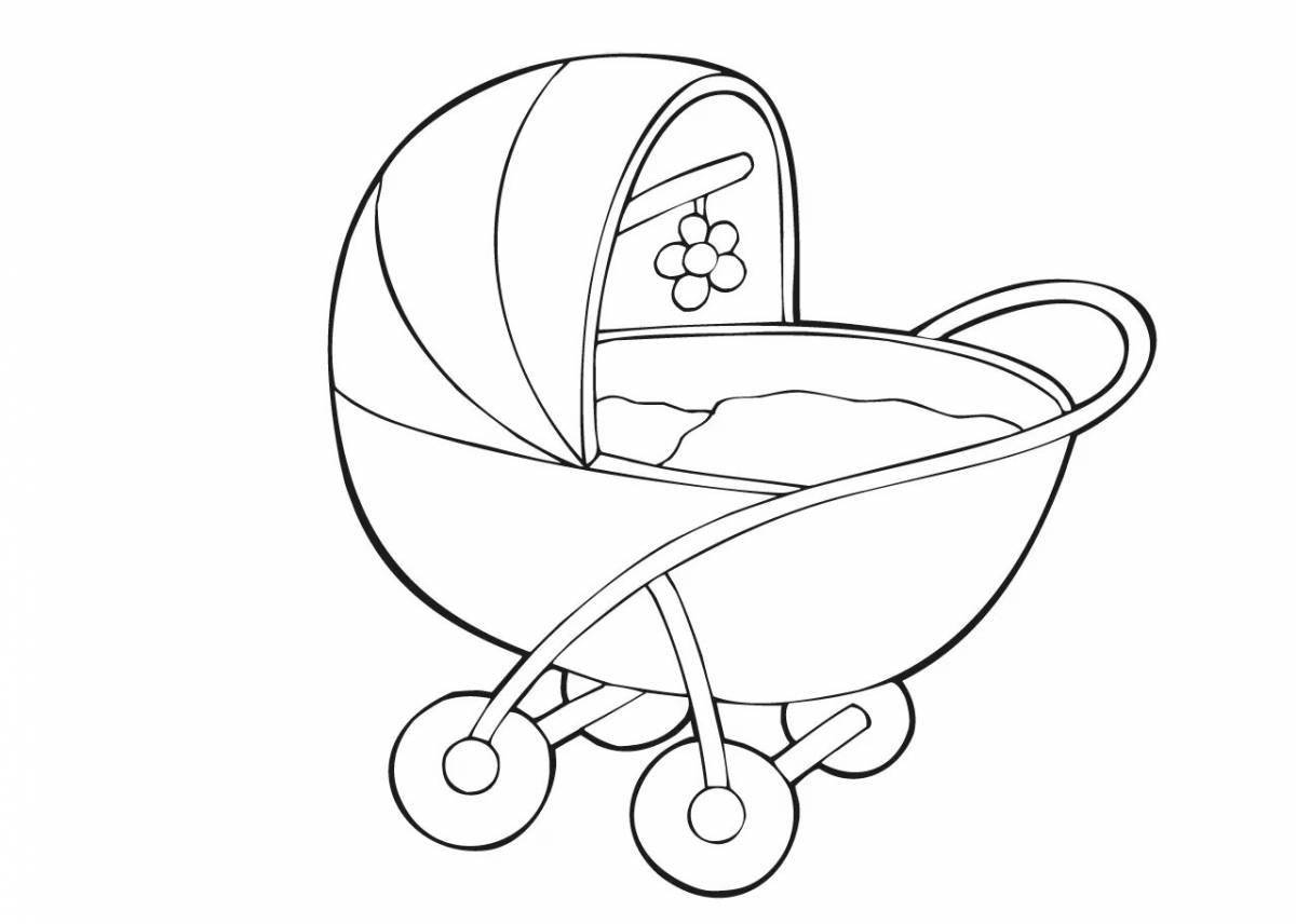 Coloring page joyful baby stroller