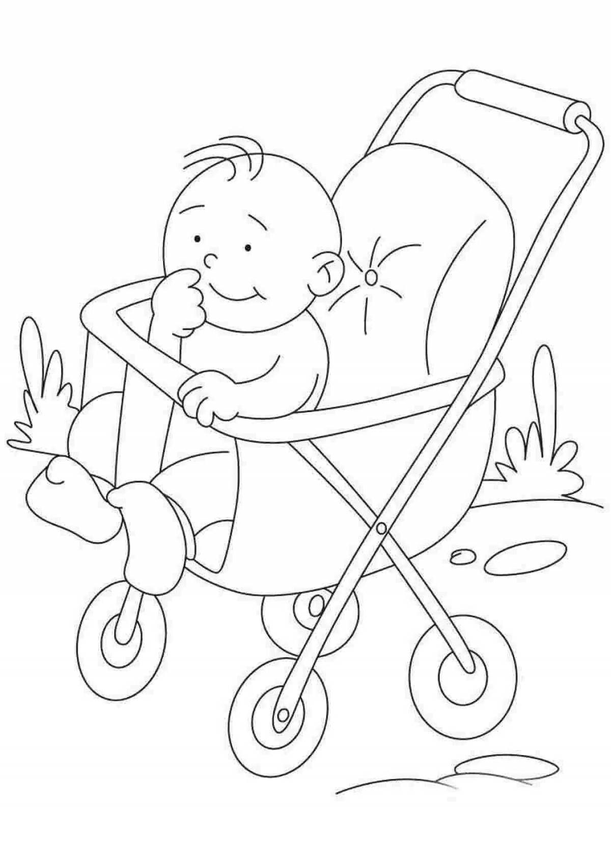 Coloring book shining baby stroller