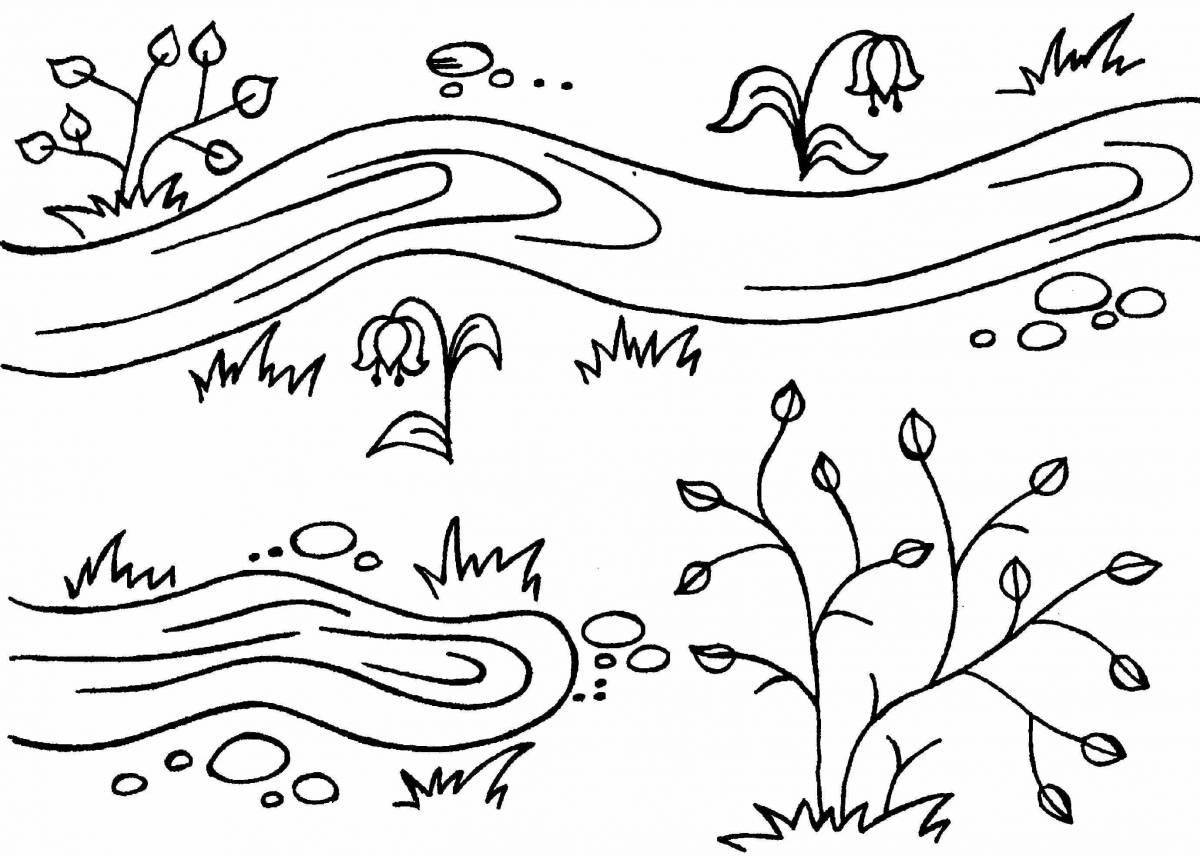 Игривая страница раскраски реки для детей