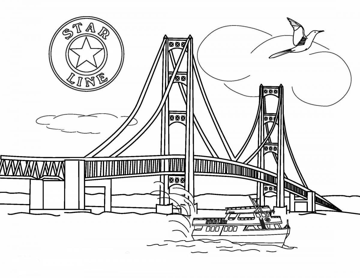 Playful bridge coloring page for kids