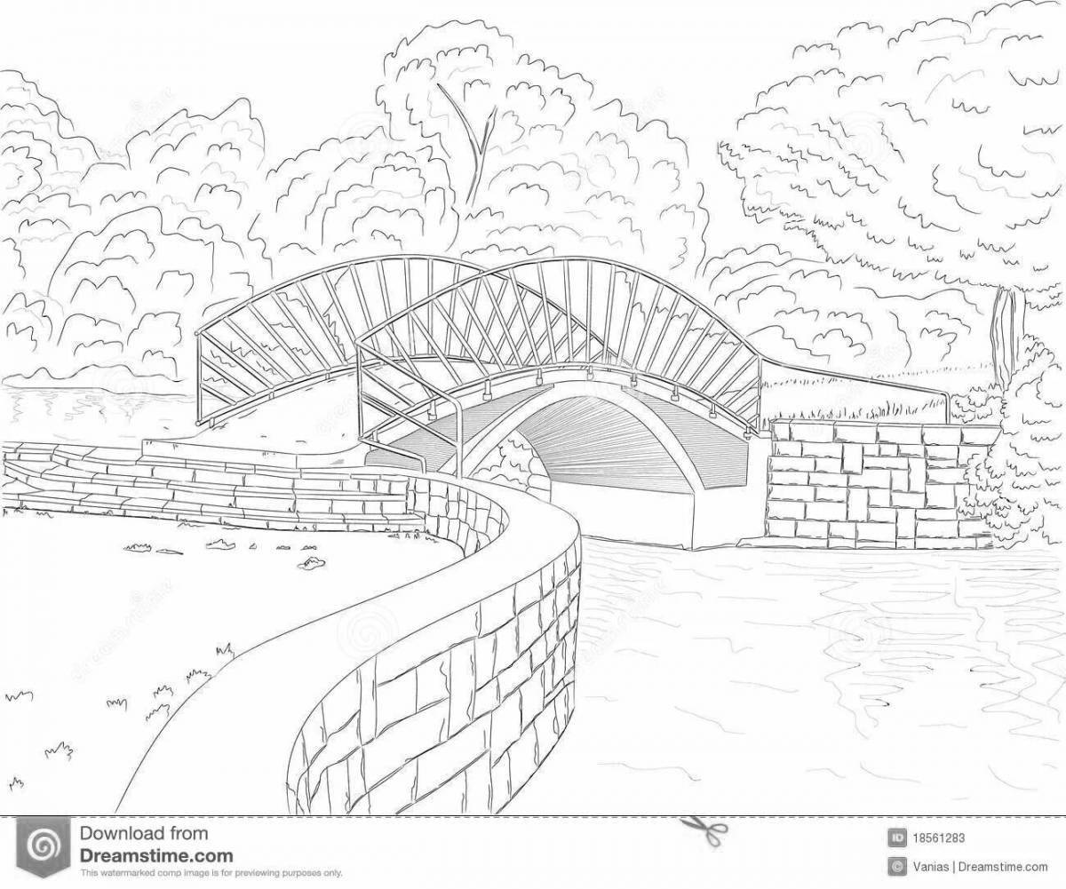 Coloring book shining bridge for kids