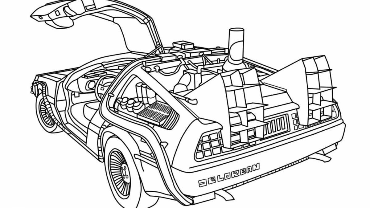 Playful time machine coloring page for kids