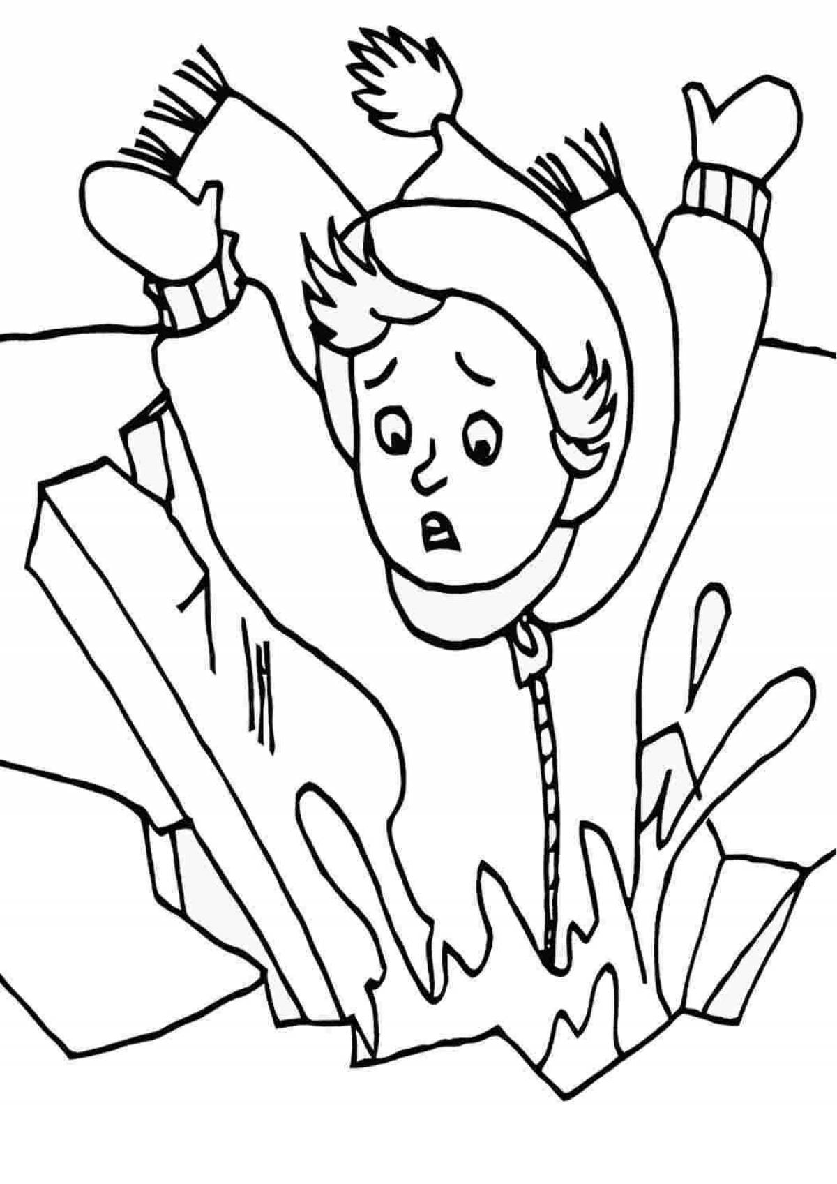 Colorful winter safety coloring page for preschoolers