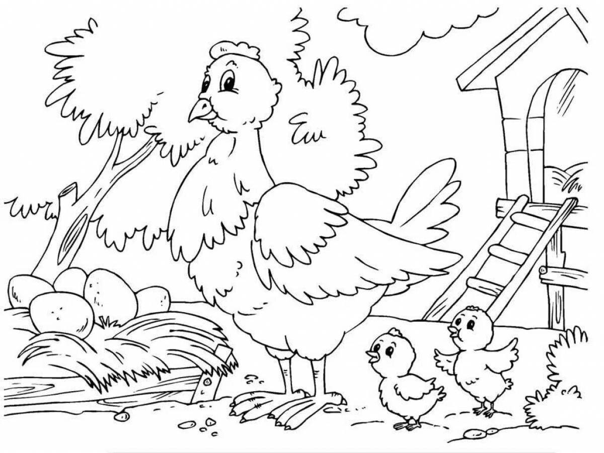 Colorful bird yard coloring pages for kids