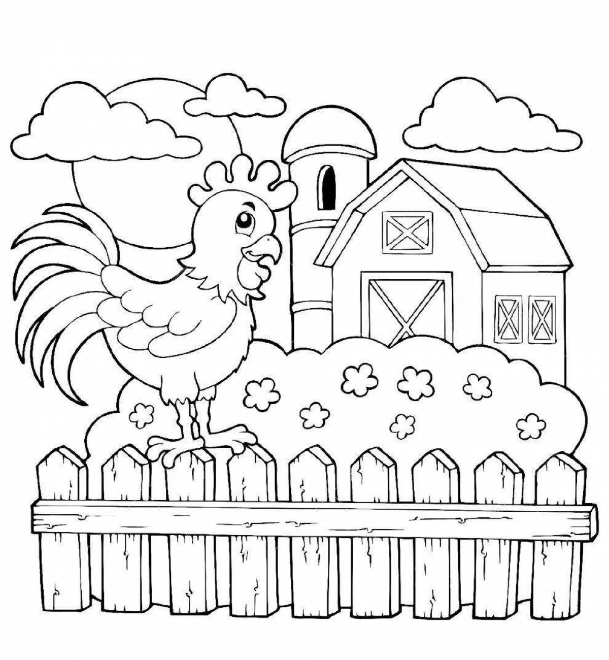 Bright bird yard coloring for kids