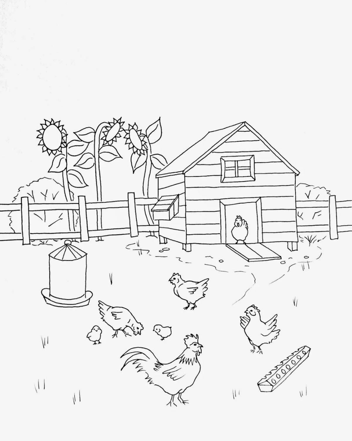 Раскраска «игривый птичий двор» для малышей