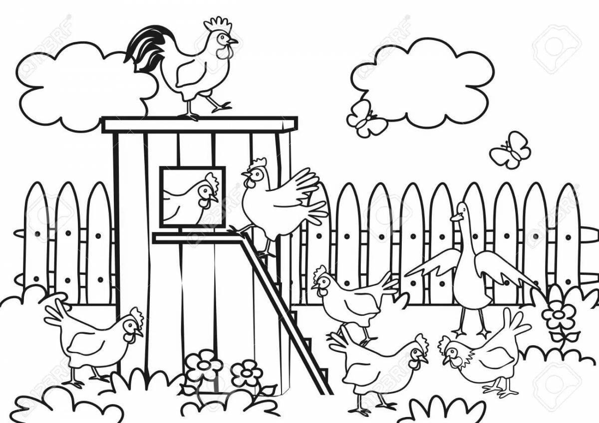 Раскраска ослепительный птичий двор для детей