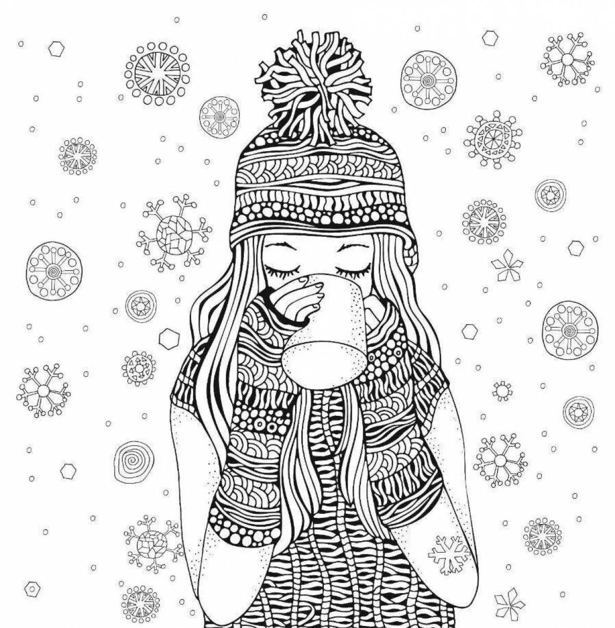 Beautiful winter anti-stress coloring book for kids