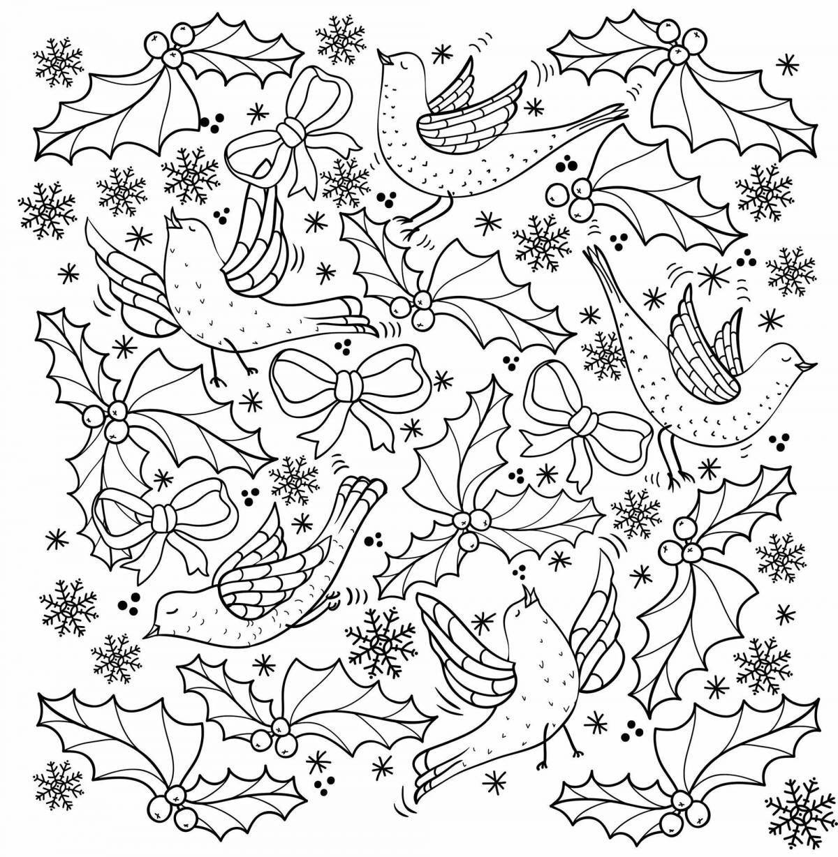 Colourful winter anti-stress coloring book for kids