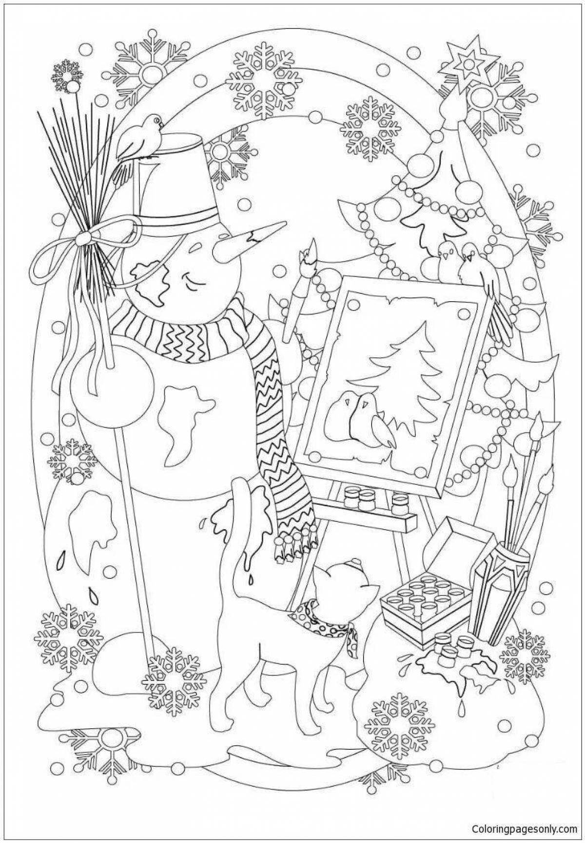 Funny winter anti-stress coloring book for kids