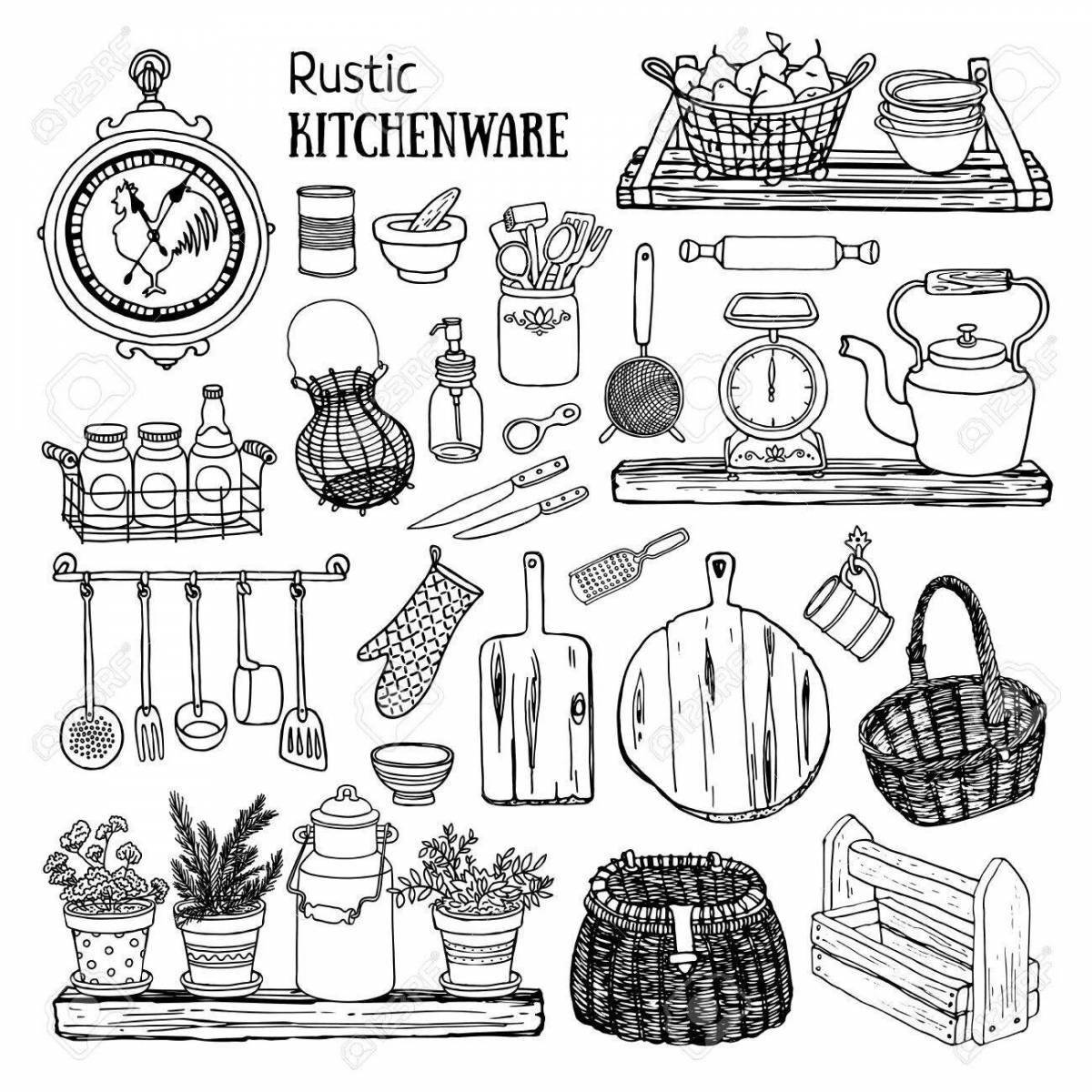 Fun coloring of kitchen utensils for kids