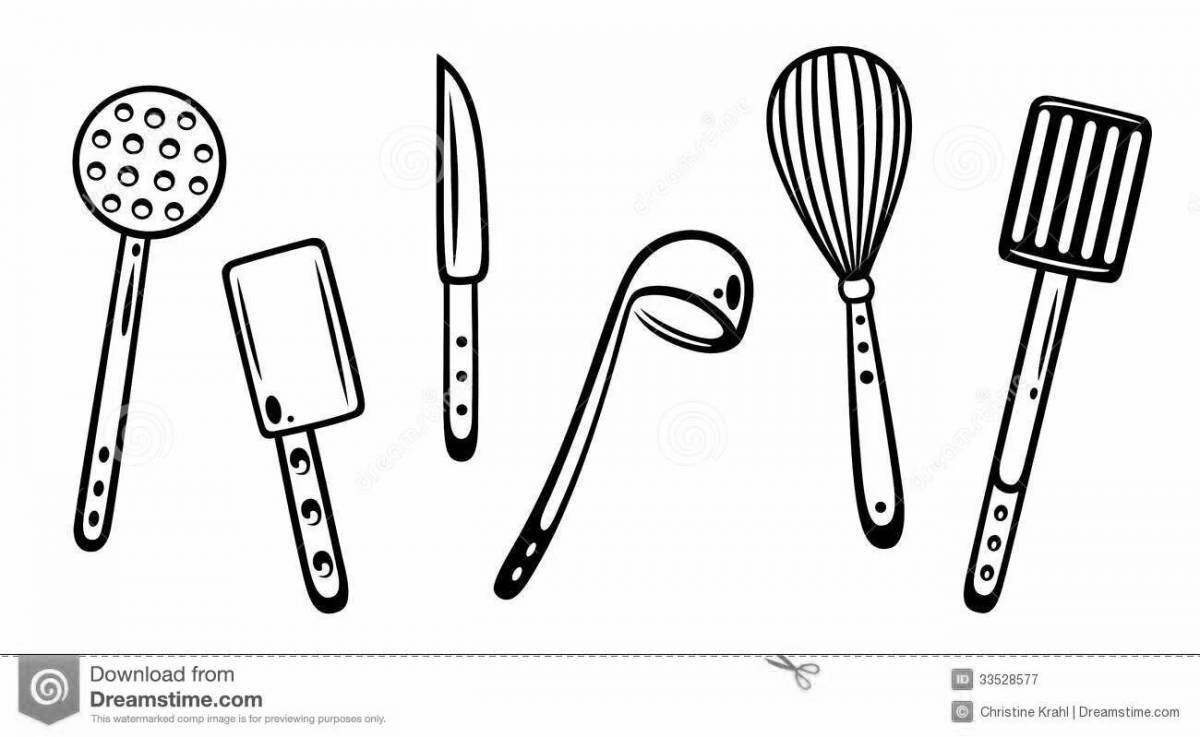 Joyful kitchen utensils coloring book for kids