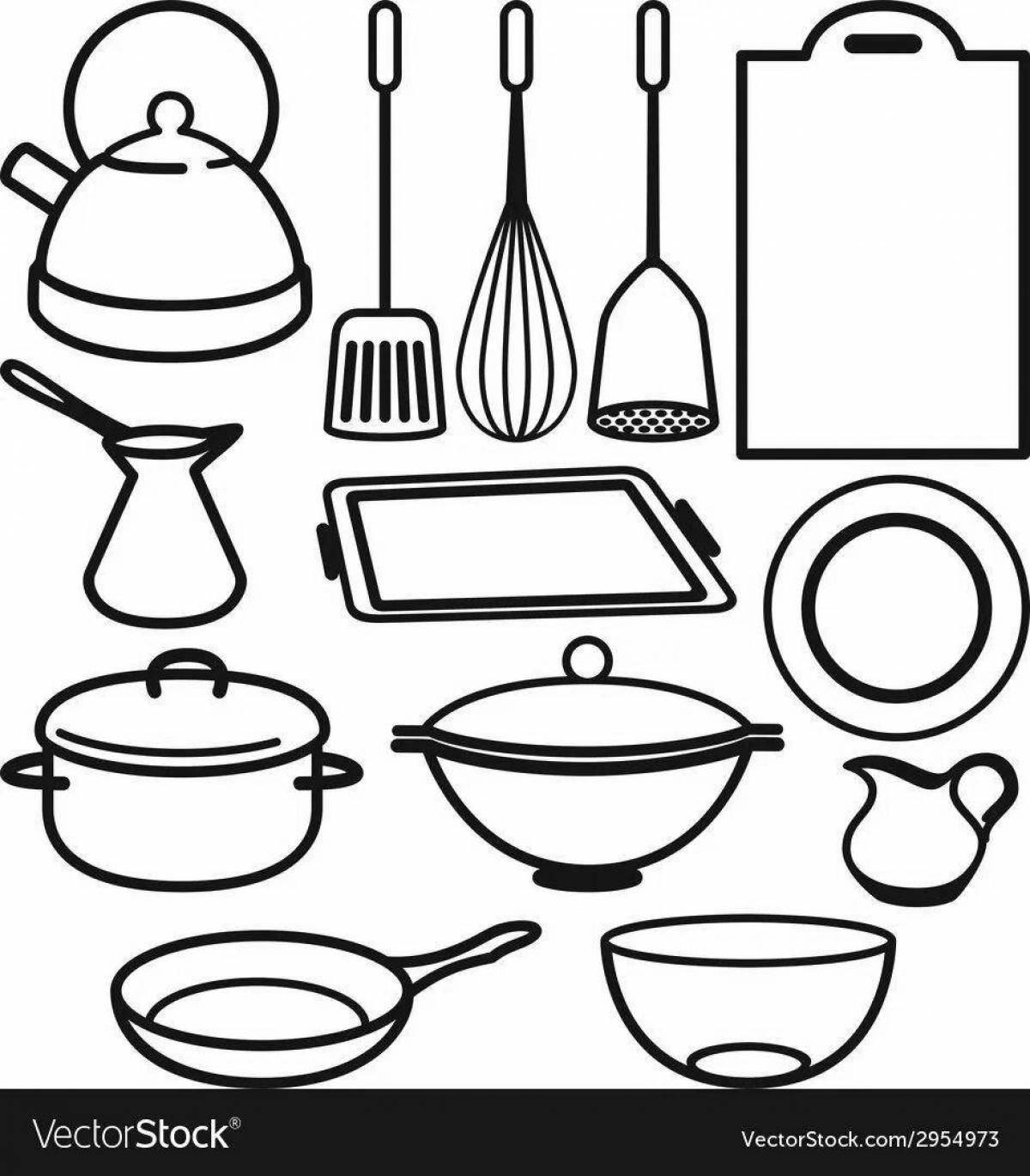 Adorable kitchen utensils coloring book for kids