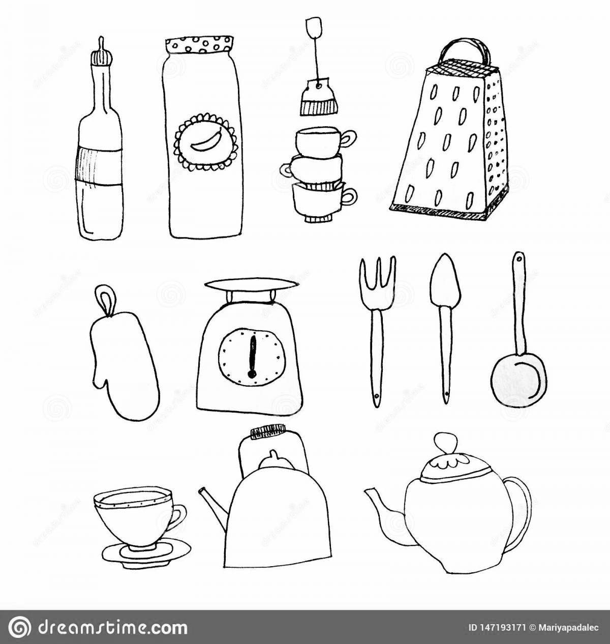 Fabulous kitchen utensils coloring book for kids
