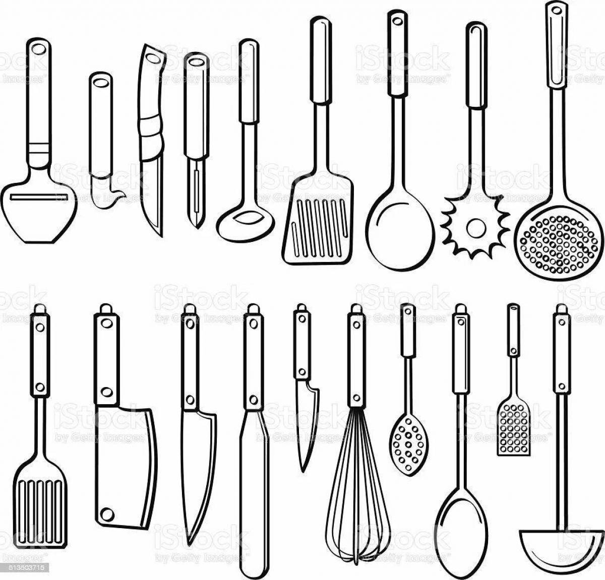Wonderful kitchen utensils coloring book for kids