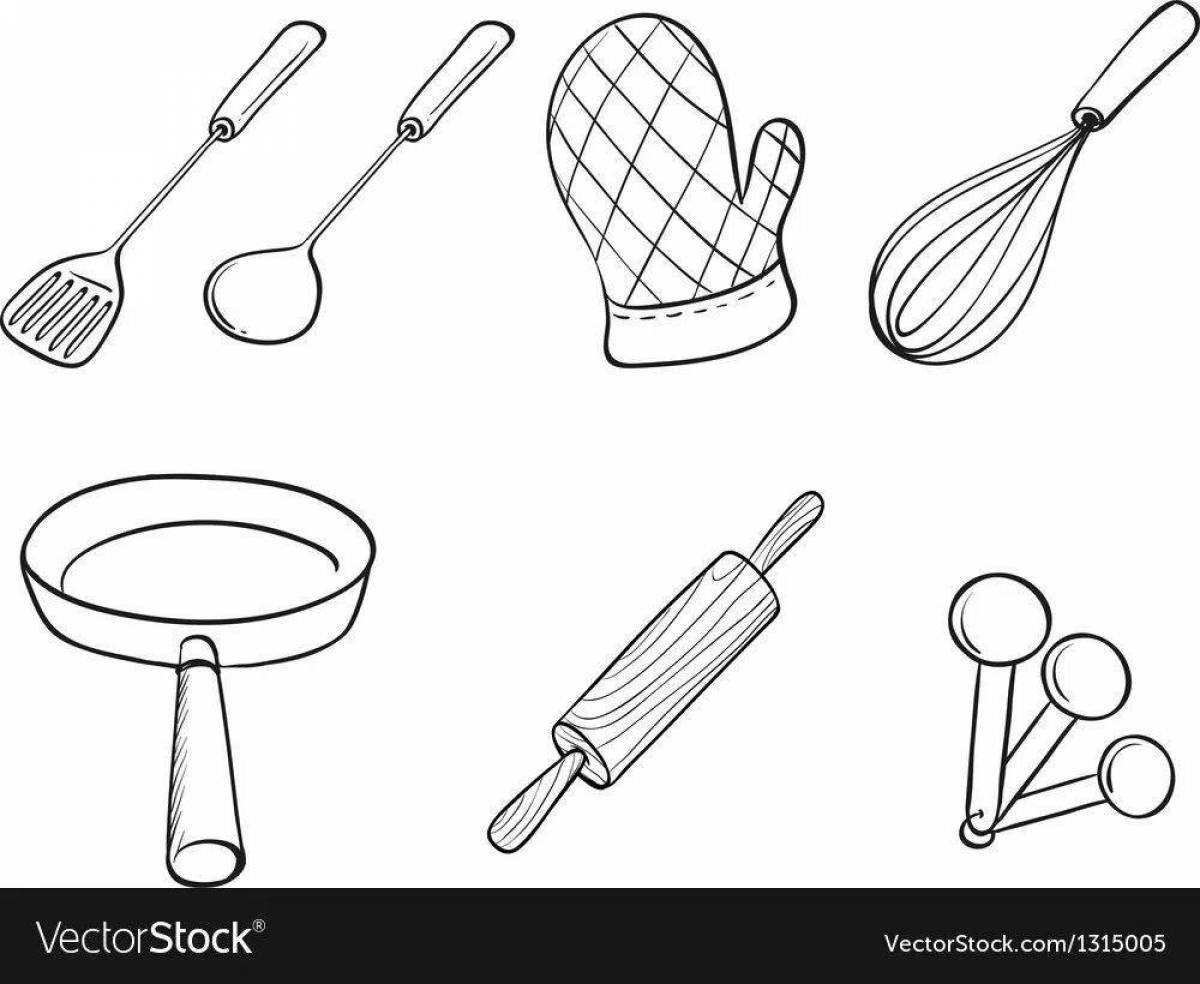 Flawless kitchen utensils coloring book for kids