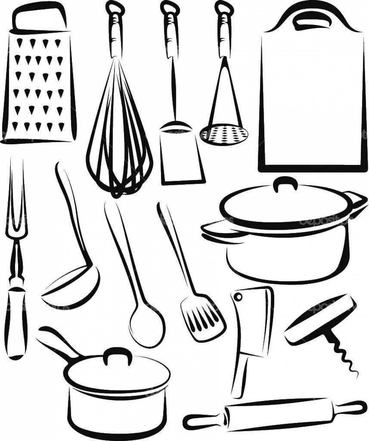 Perfect kitchen utensils coloring book for preschoolers