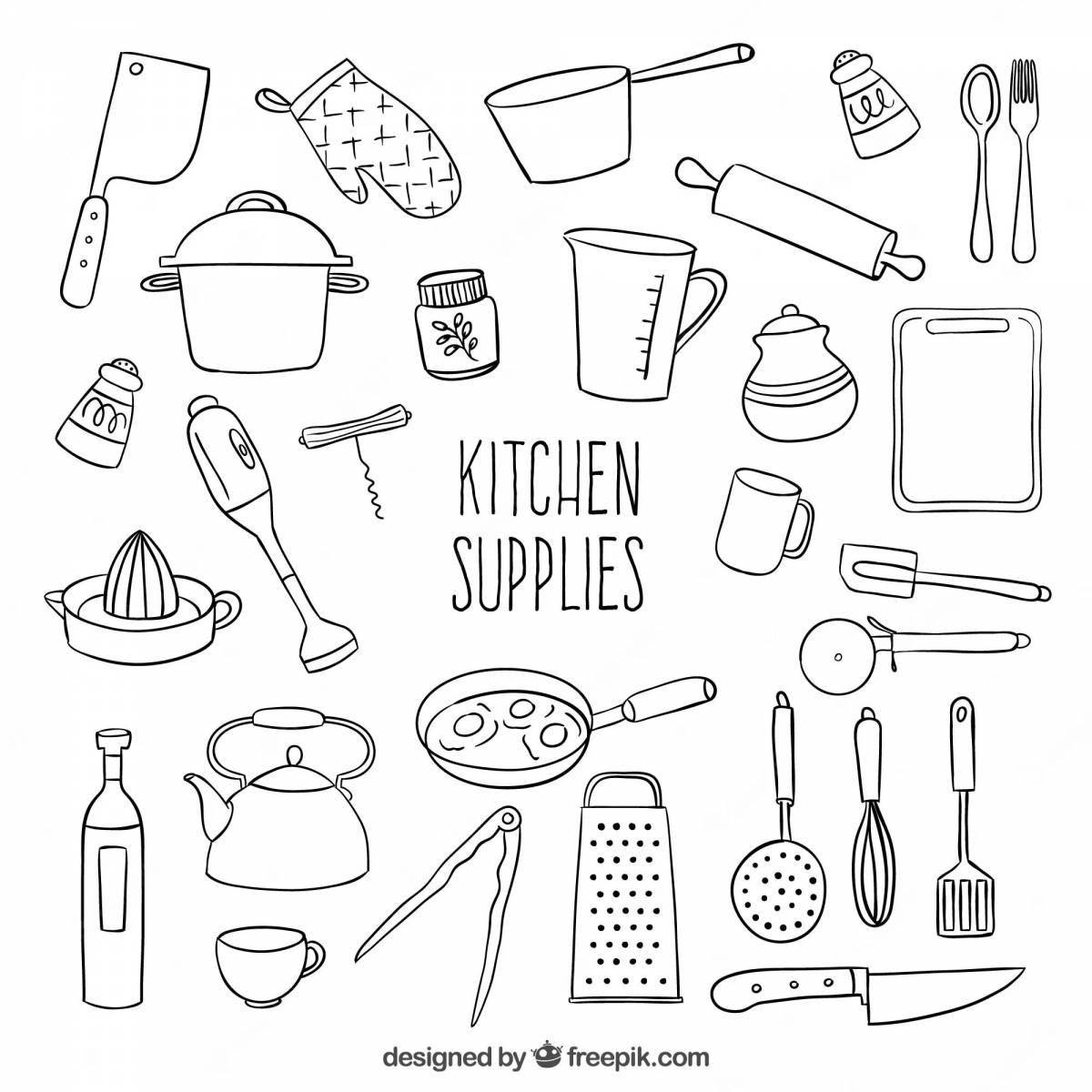 Wonderful kitchen utensils coloring book for babies