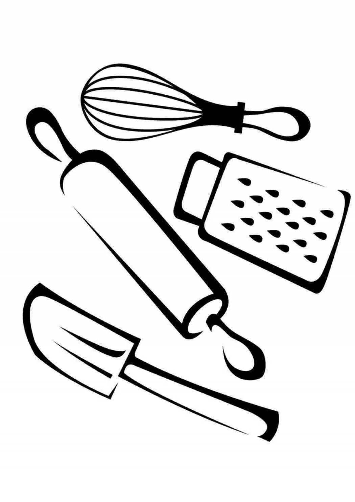 Cute kitchen utensils coloring book for kids