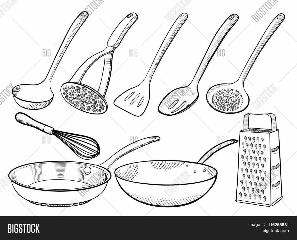 Adorable preschool kitchen utensils coloring book
