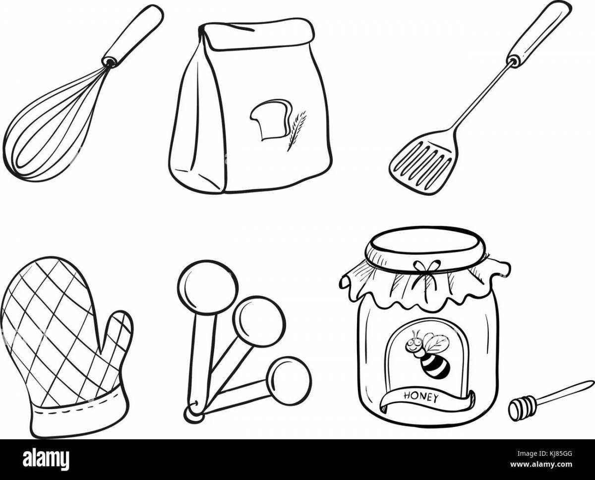 Sweet kitchen utensils coloring book for kids