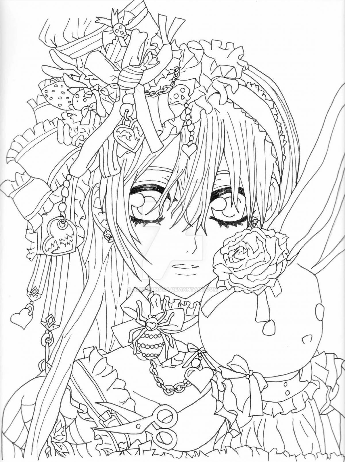 Charming complex anime coloring book for girls