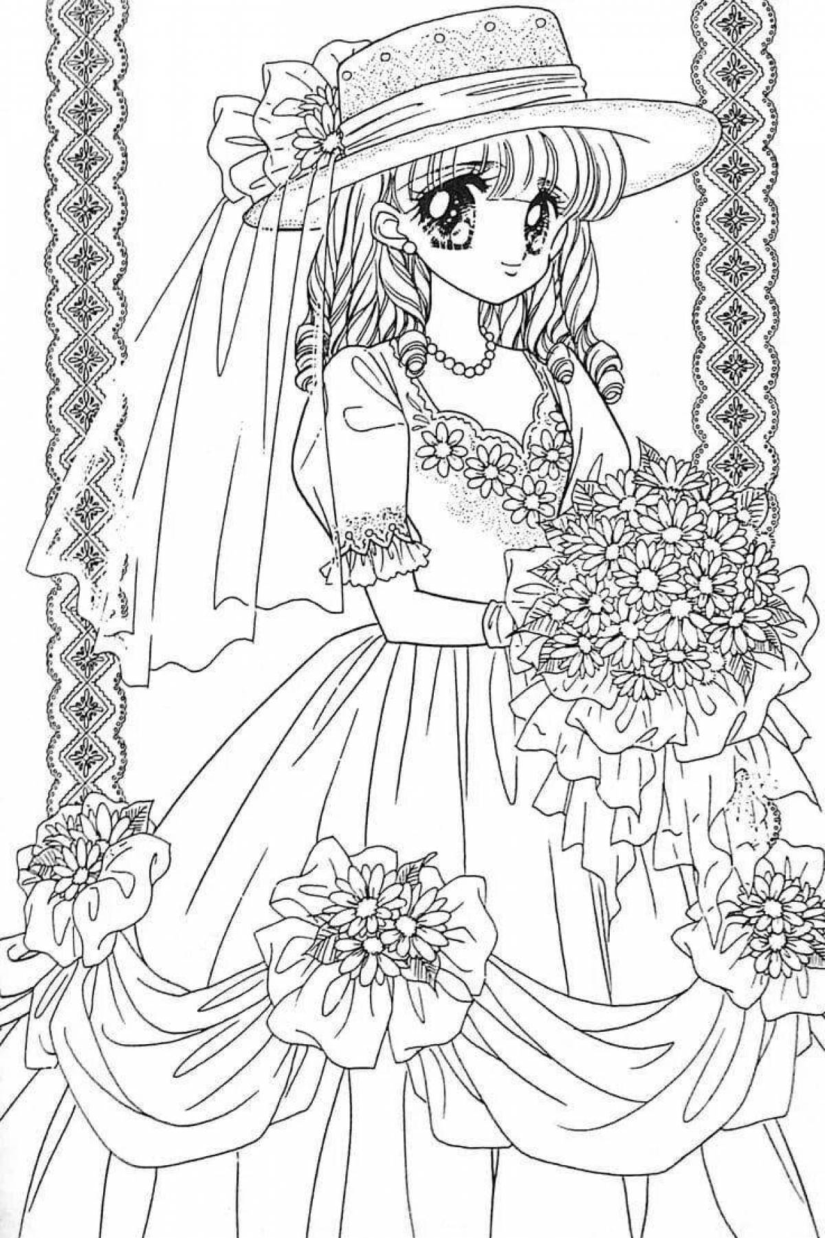 Gorgeous complex anime coloring book for girls