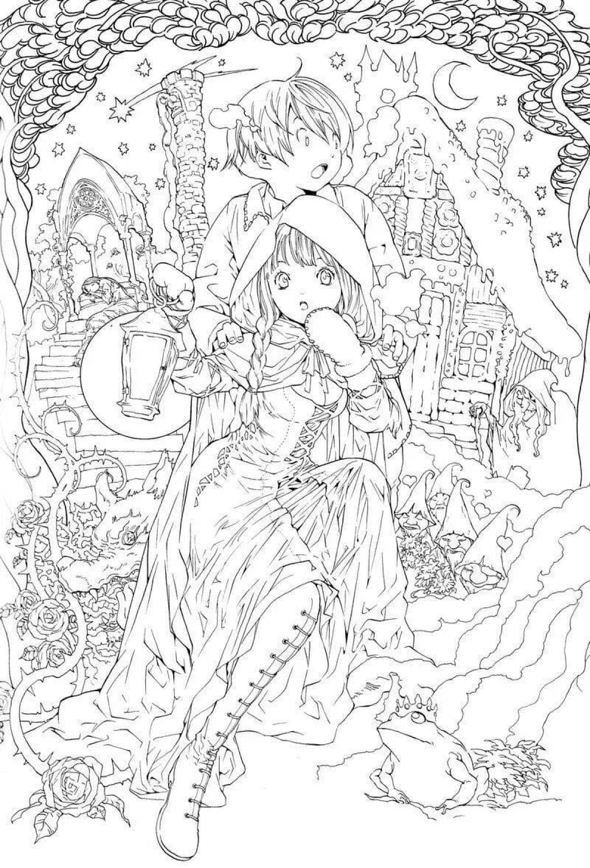 Radiant coloring page complex anime for girls