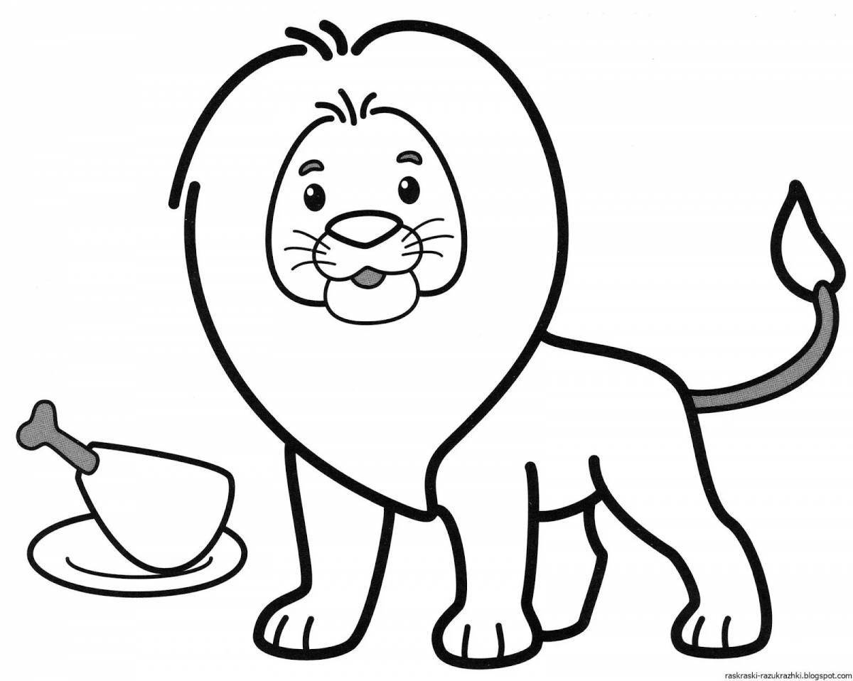 Веселая раскраска лев для детей