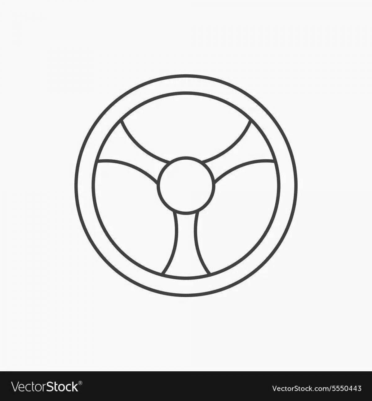 Colorful coloring page of steering wheel for kids car